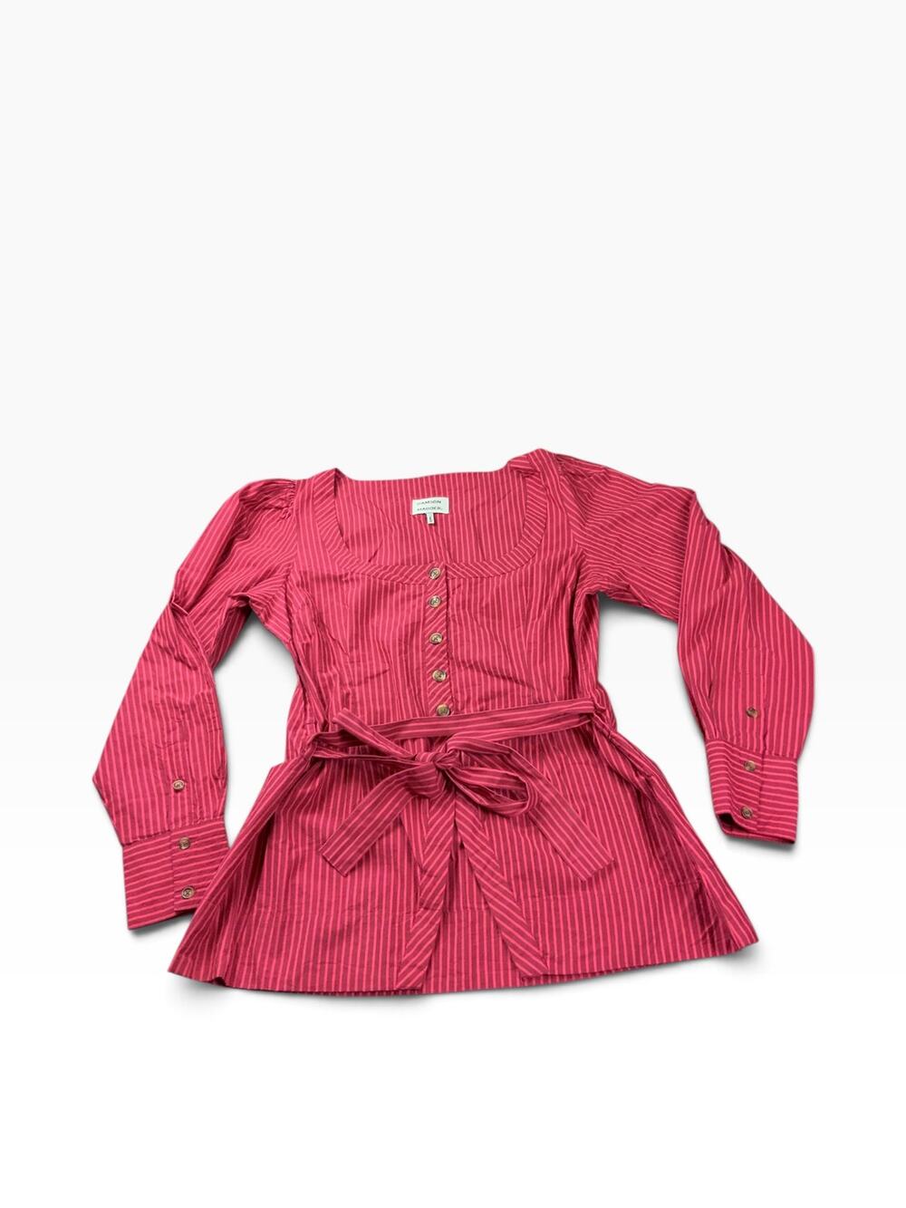 Damson Madder W US 10/UK 14 Pink Stripe Belted Tunic Top Organic Cotton Puff